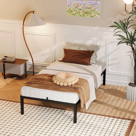 WALYWIK Queen Size Metal Bed Frame, Twin Size Heavy Duty Platform, Noise-Free Design, Steel Slats, No Box Spring Needed, Tool-Free Easy Assembly, Anti-Slip Mattress Stoppers & Rounded Corners