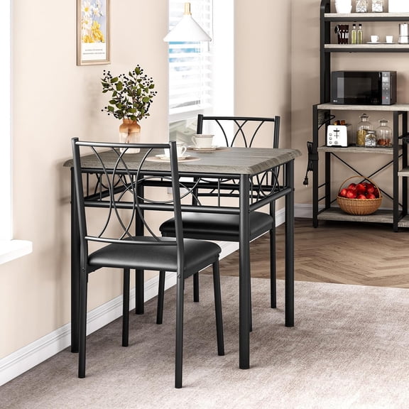 WALYWIK Square Dining Table Set for 2 - Rustic Brown Breakfast Nook Kitchen Table with 2 Chairs, Gray_upholstered seat