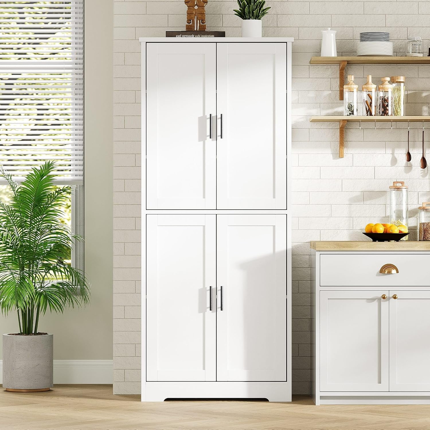 WALYWIK Tall Kitchen Pantry Cabinet, 70'' Storage Cabinet with 4 Doors ...