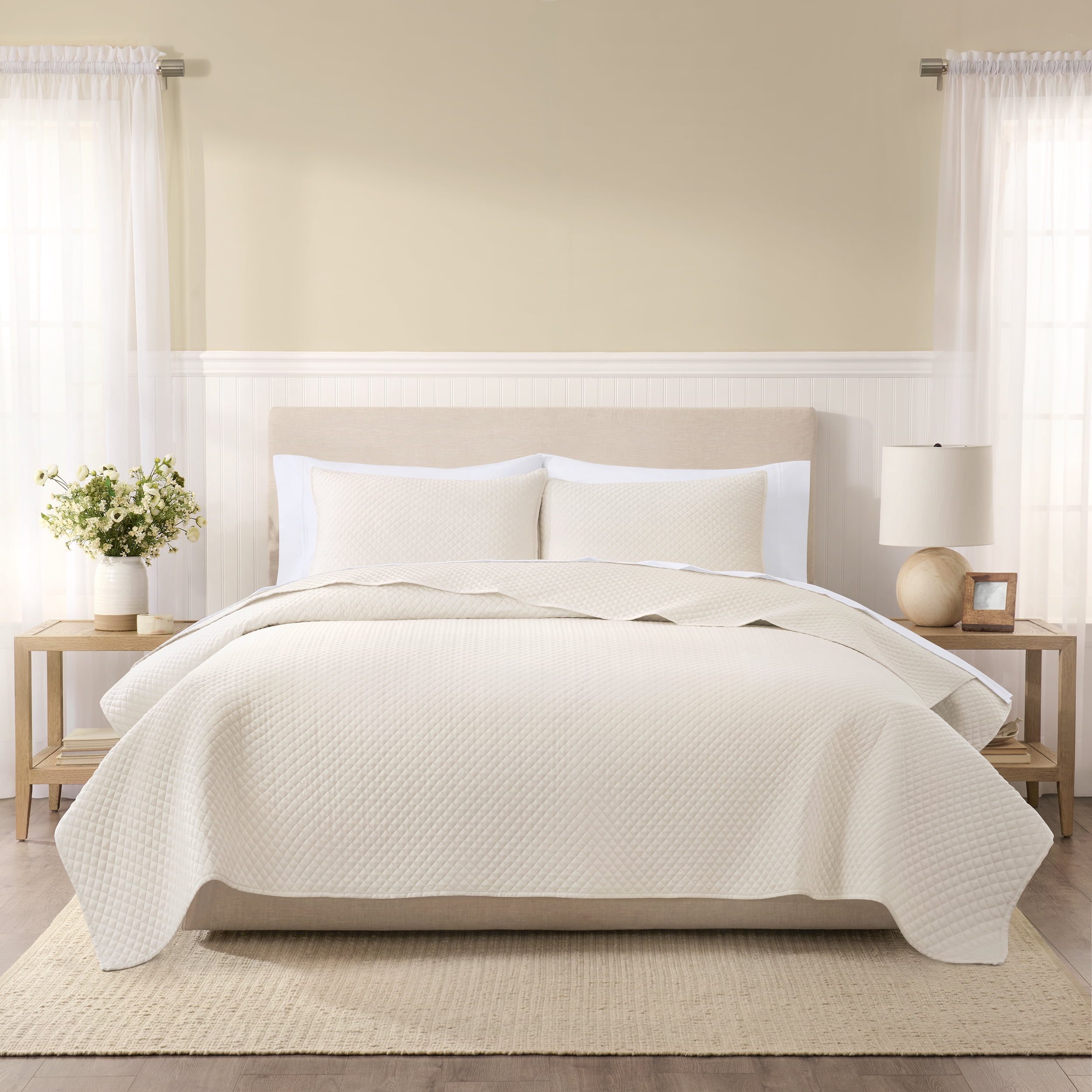 Wamsutta 1846 Cotton Tencel 3-Piece Gardenia Diamond Stitch Quilt Set, King