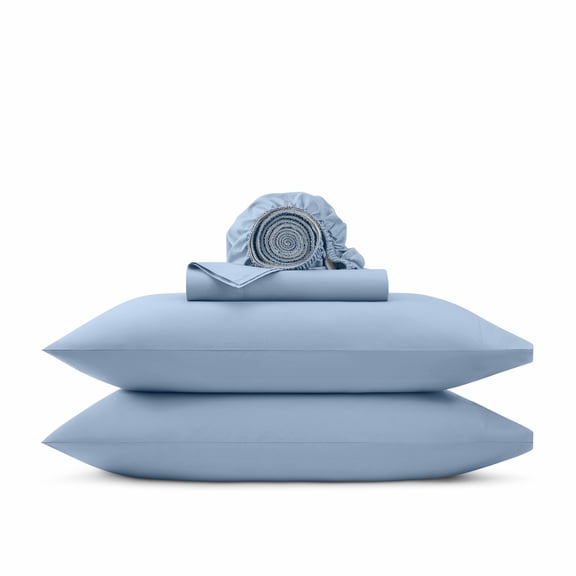 Wamsutta 1846 4-Piece 400 Thread Count Faded Denim Egyptian Giza Cotton Percale Bed Sheets, Queen-Deep Pocket