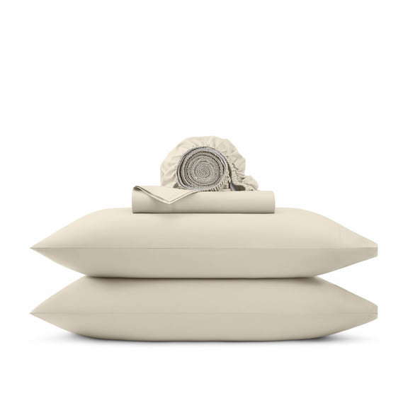 Wamsutta 1846 4-Piece 400 Thread Count Oatmeal Egyptian Giza Cotton Percale Bed Sheets, Queen-Deep Pocket