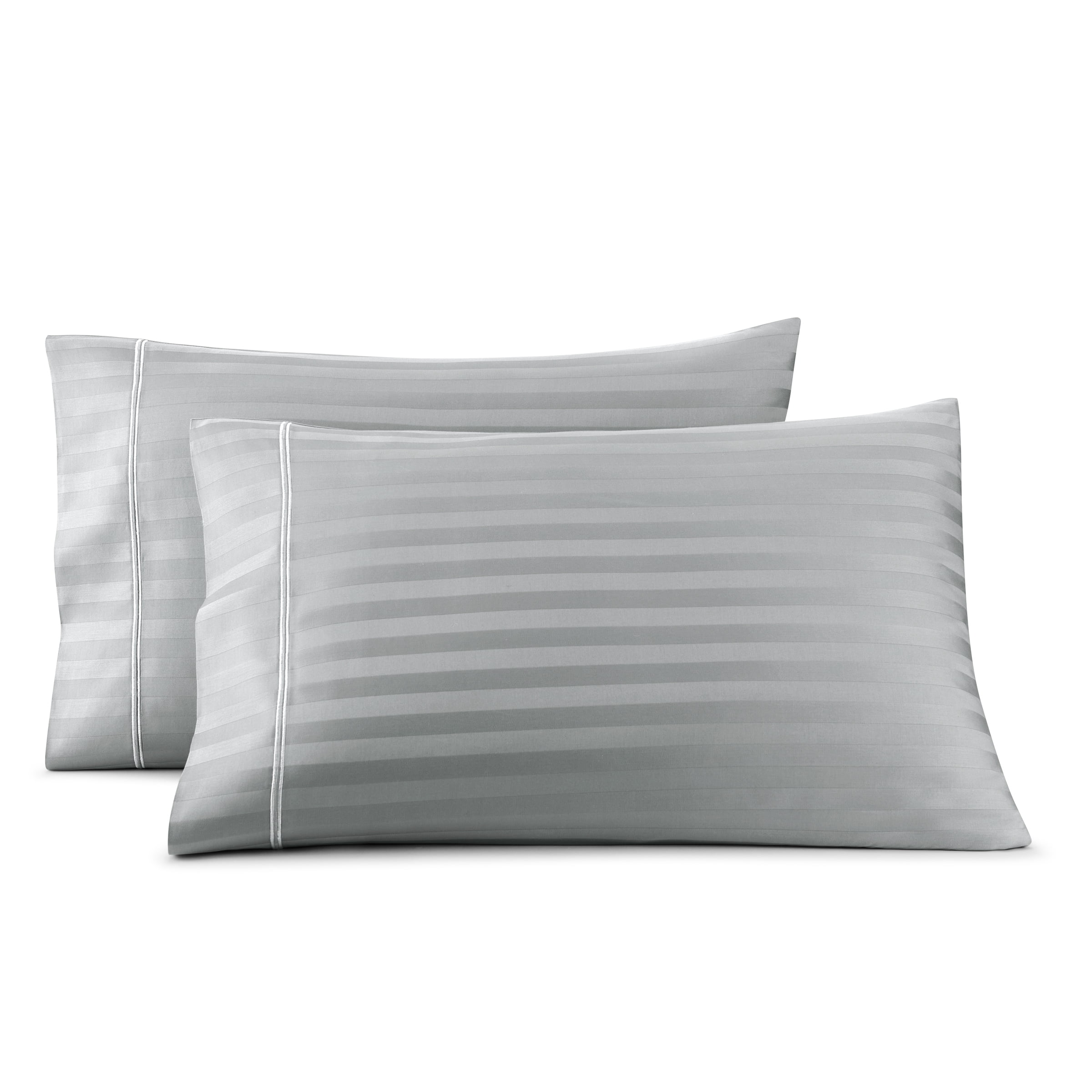 Wamsutta 1846 650 Thread Count Gray Flannel Stripe Egyptian Giza Cotton Sateen Pillow Cases, King (2 Count)