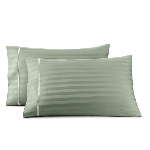 Wamsutta 1846 650 Thread Count Sea Spray Stripe Egyptian Giza Cotton Sateen Pillow Cases, Queen (2 Count)
