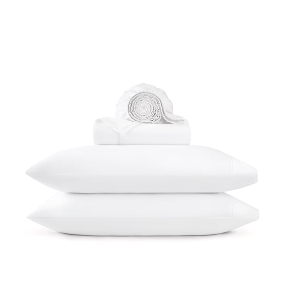 Wamsutta 1846 4-Piece 650 Thread Count Bright White Egyptian Giza Cotton Sateen Bed Sheets, Queen-Deep Pocket