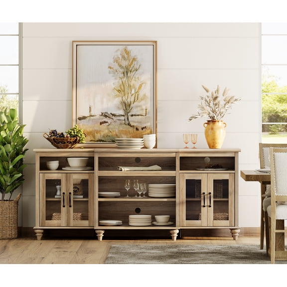 WAMAPT Buffet Cabinet, Large Coffee Bar Tables Wood Kitchen Storage Cabinets with 9 Storages, Modern Farmhouse Sideboard Credenza for Dining Room