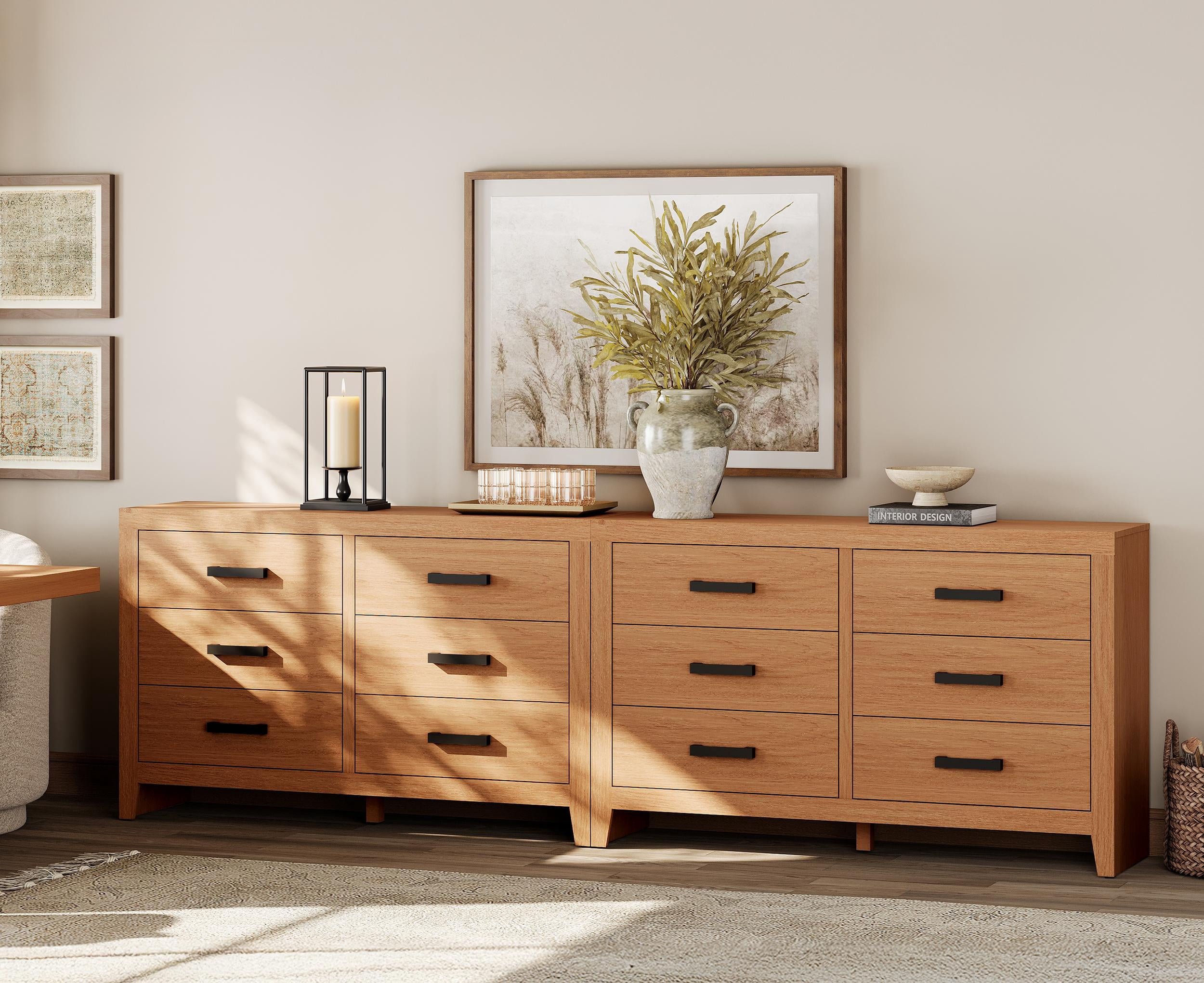 WAMPAT 106" Farmhouse Dresser with 12 Drawers, Extra Wide Wood Chest of Drawers Storage Cabinet for Bedroom, Living Room, Hallway