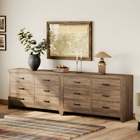 WAMPAT 12-Drawer Bedroom Dresser, Mid Century Modern Wooden Closet Storage Organizer, Brown