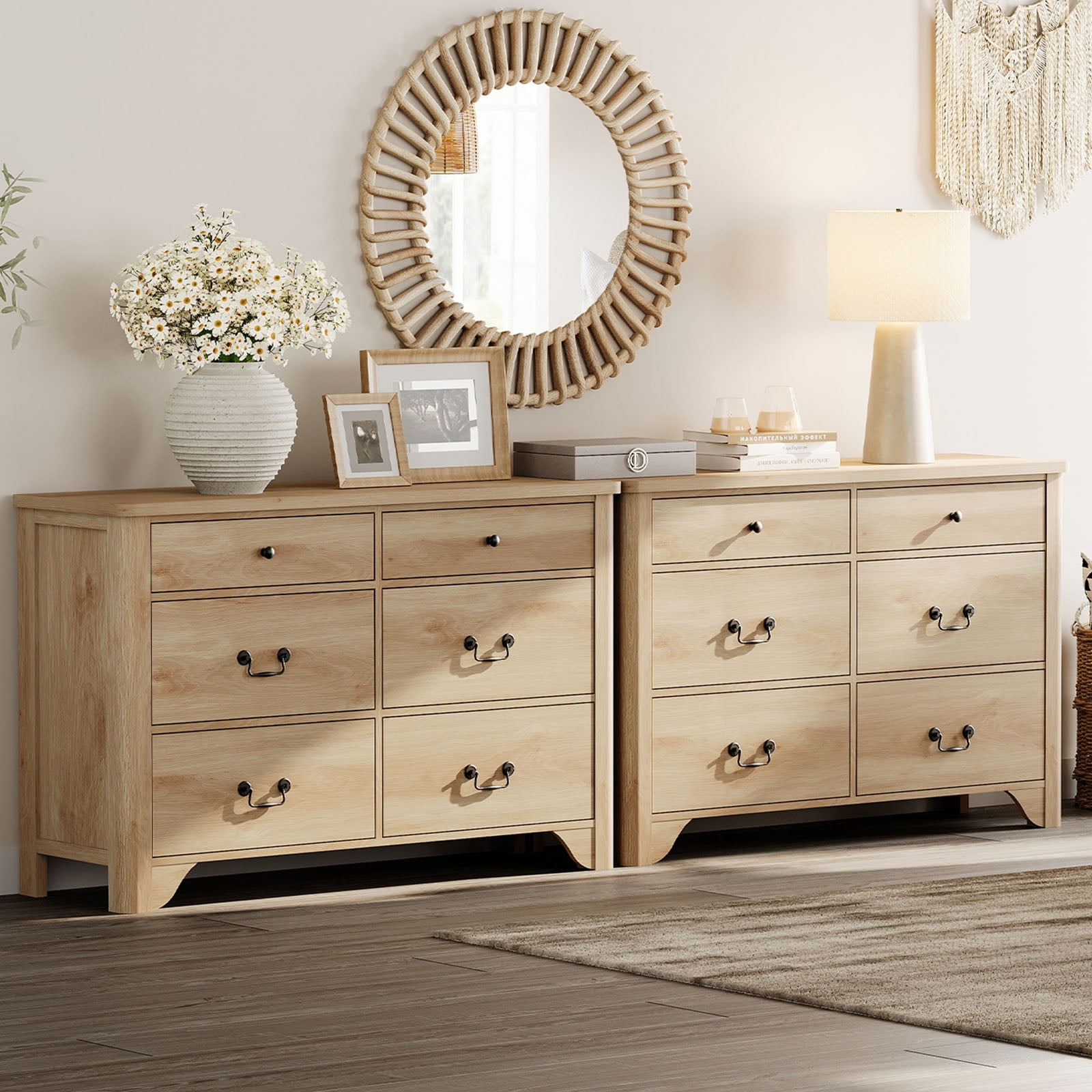 WAMPAT 12 Drawer Dresser, 94.4" Wide 2 IN 1 Farmhouse Dresser Chest of Drawers for Living Room, Entryway and Hallway,Oak