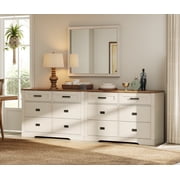 WAMPAT 12 Drawer Dresser for Bedroom,Extra Long Wooden Dresser with Chest of Drawers,Modern Farmhouse Closet Storage Organizer with Pre-Assembled Drawer Glides for Living Room,Hallway,Antique White