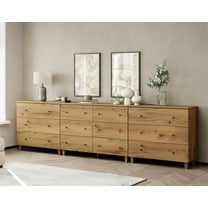 WAMPAT 12 Drawers Modern Wood Dresser for Bedroom, Modern Chest of Drawer, 118" Wide, Oak Brown Wood Finish