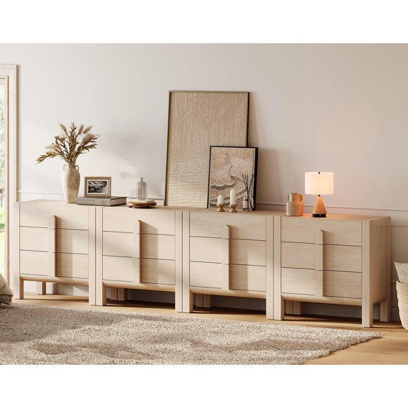 WAMPAT 126" Modern Sideboard Buffet Cabinet with 12 Drawers, Curved Storage Cabinet for Dining Room & Entryway,Beige