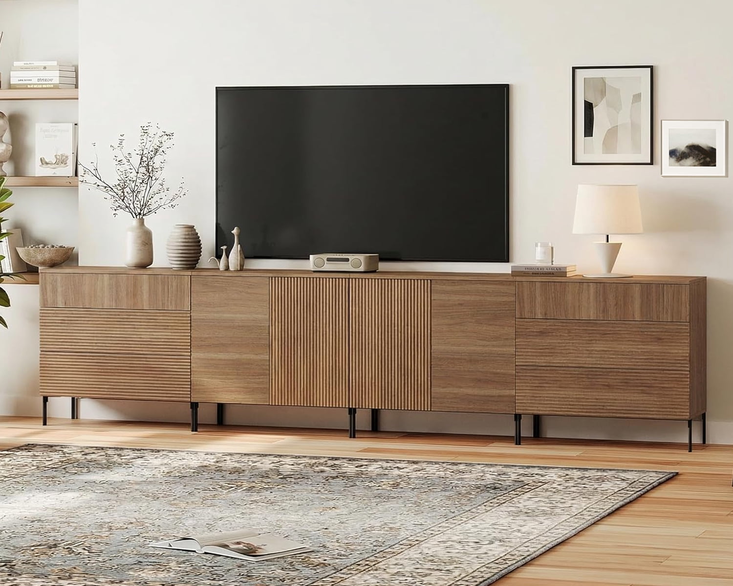 WAMPAT 126" Sideboard Cabinet with 6 Drawers and 4 Doors, Extra Large Modern Fluted Credenza Buffet Cabinet with Adjustable Shelves, Long Storage Cabinet for Dining Room, Living Room