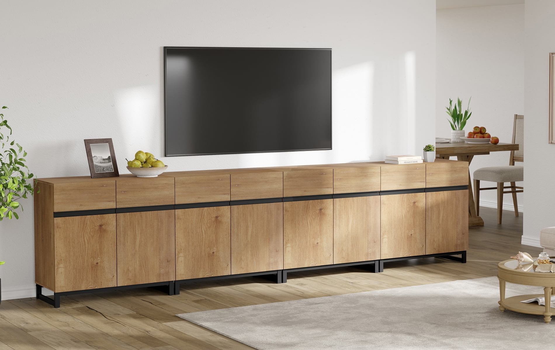 WAMPAT 126" TV Stand with Doors,Modern TV Stand for TVs up to 120 Inch,4 Packs Wood Entertainment Center with Adjustable Shelves & Metal Base.