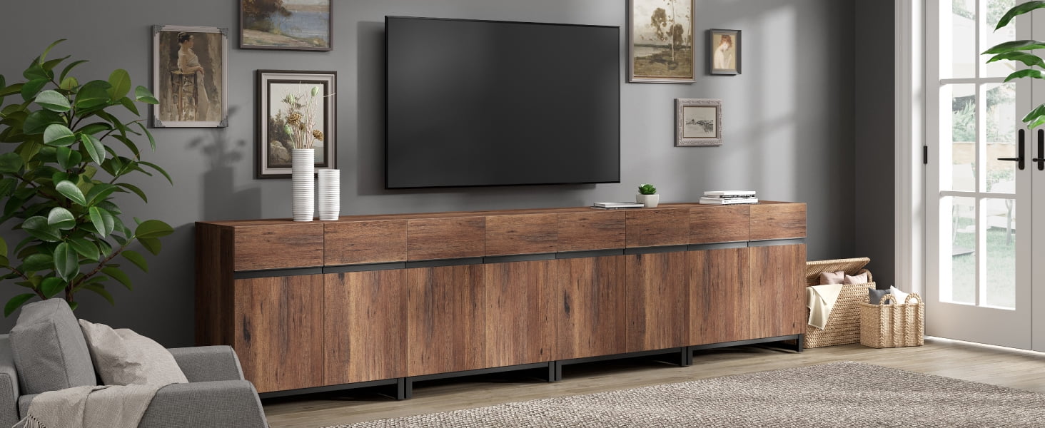 WAMPAT 126" TV Stand with Doors,Modern TV Stand for TVs up to 120 Inch,4 Packs Wood Entertainment Center with Adjustable Shelves & Metal Base.