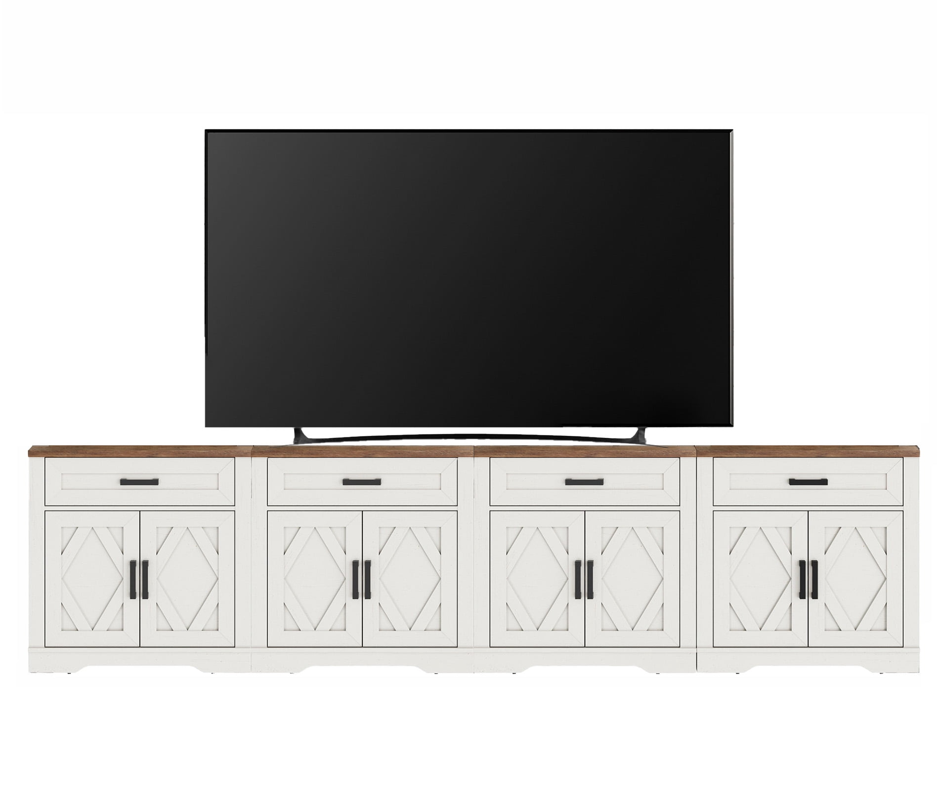 WAMPAT 126"W Large TV Stand,4-in-1 Farmhouse Entertainment Center with Storage Barn Door Cabinet,TV Console Table with Media Cabinet and Drawers for Living Room,Bedroom,Cream White