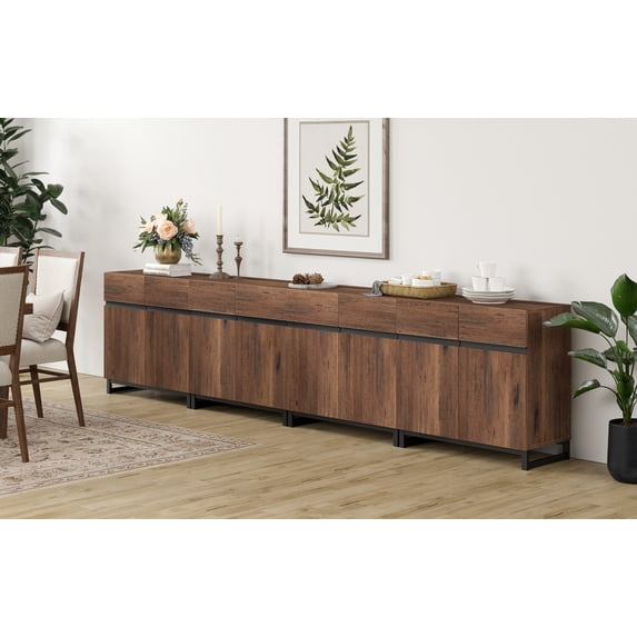 WAMPAT 126" Wide 4-In-1 Multifunctional Sideboard Buffet with Adjustable Shelf & Metal Base, Modern Wood Grain Storage Cabinet for Dining Room, Living Room.