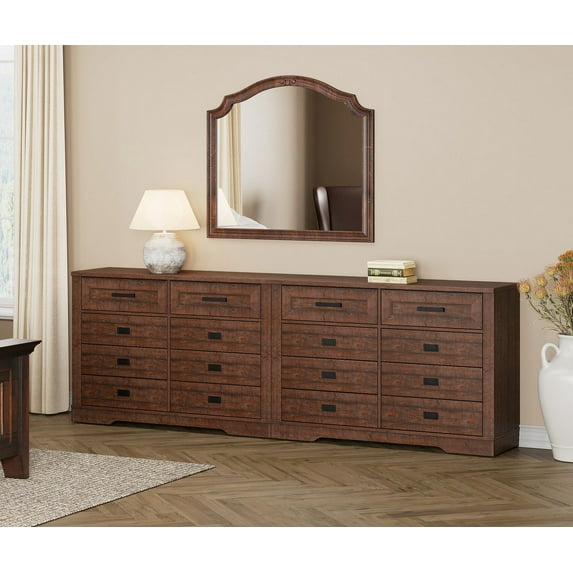 WAMPAT 16 Drawers Dresser Chests for Bedroom,Rustic Tall Chset of Drawers,Dressers Organizer for Bedroom, Living Room,Hallway, Rustic Brown