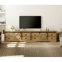 WAMPAT 2 in 1 Modern Farmhouse TV Stand for 130" TV with Barn Door & Rub Through Distressing, Wood Entertainment Center with Drawers and Storage Cabinet for Living Room,Vintage Oak