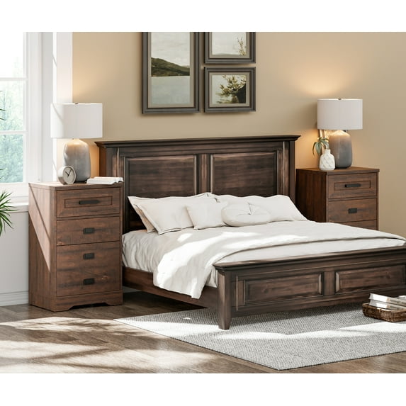 WAMPAT 2 Pack End Table with 1 Drawer & Door, Farmhouse Large Sofa Side Table, Modern Tall Nightstand with Adjustable Storage Shelf, Accent Cabinet for Living Room,Rustic Brown