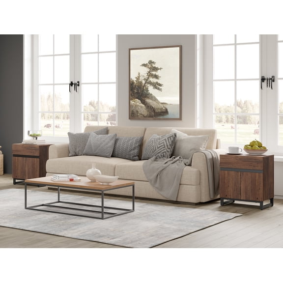 WAMPAT 2 Pack Nightstand with 1 Drawer & 1 Storage Cabinet, Modern Bedside Table with 2 Open Door for Bedroom, Wood Rustic Side End Table for Living Room,Brown