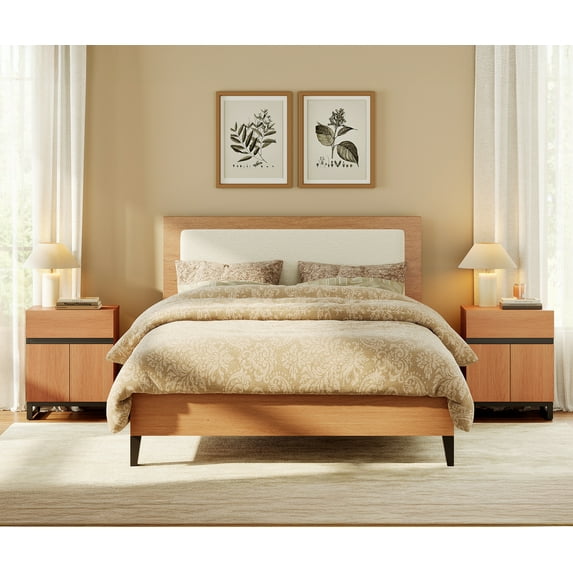 WAMPAT 2 Pack Nightstand with 1 Drawer & 1 Storage Cabinet, Modern Bedside Table with 2 Open Doors for Bedroom, Wood Rustic Side End Table for living Room.