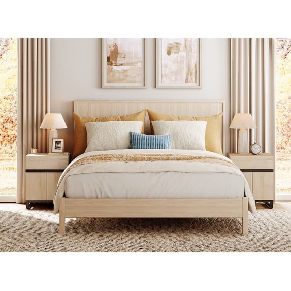 WAMPAT 2 Pack Nightstand with 1 Drawer & 1 Storage Cabinet, Modern Bedside Table with 2 Open Doors for Bedroom, Wood Rustic Side End Table for living Room.