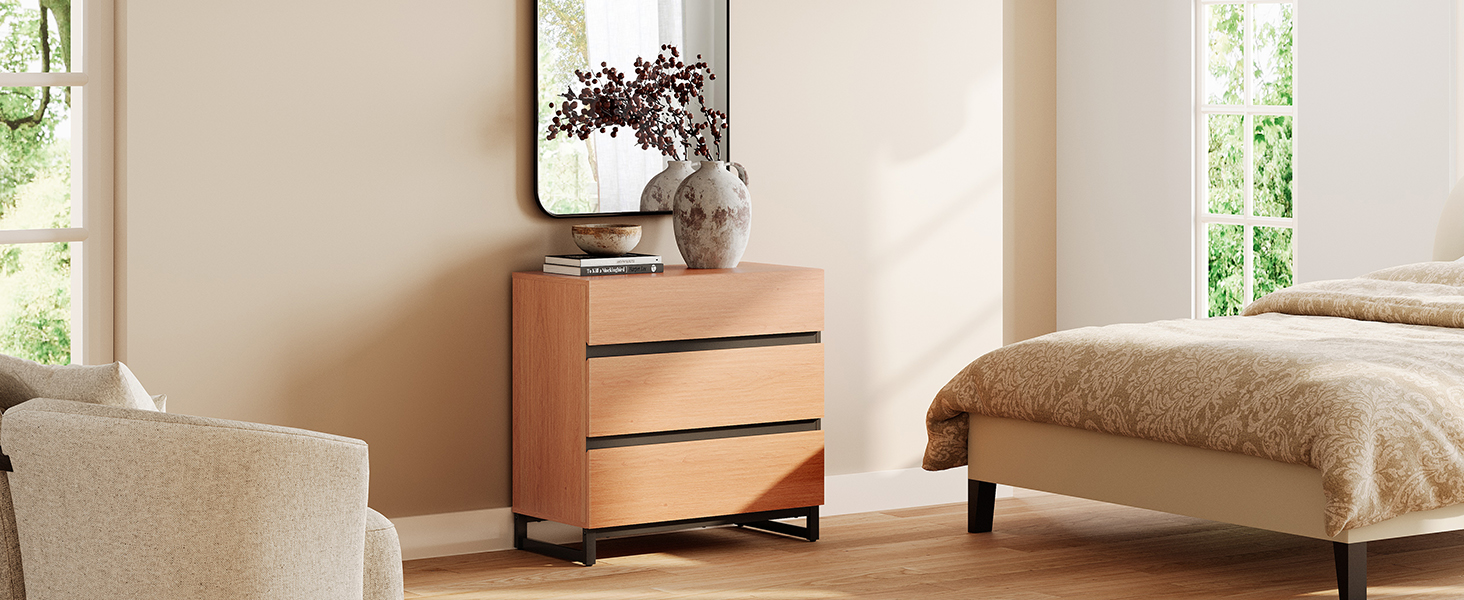 WAMPAT 2 Pack Nightstand with 3 Drawers for Bedroom, Modern Bedside Table with Black Square Iron Leg, Wood Rustic Side End Table for Bedroom,Mocha