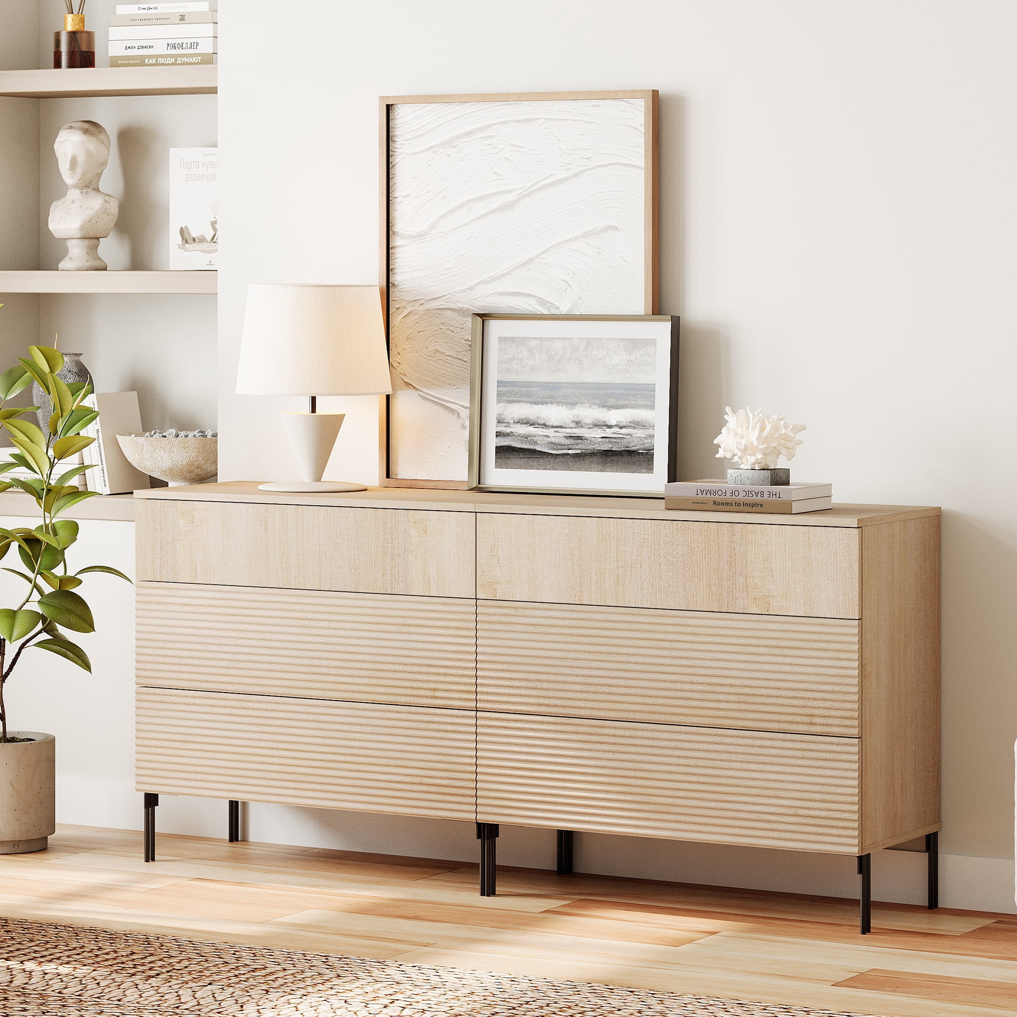 WAMPAT 2 Piece 3 Drawer Dresser Set for Bedroom, Modern Fluted Wood Storage Cabinets with Push-to-Open Drawers, Organizer Chests for Bedroom