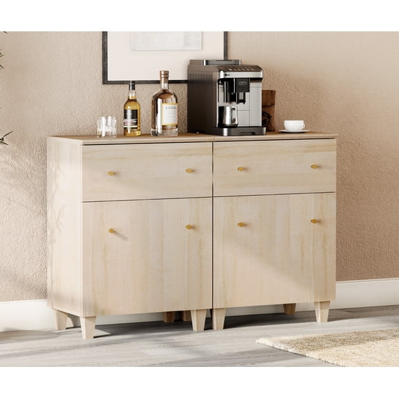 WAMPAT 2-in-1 Buffet Cabinets with Drawer and Door for Kitchen, 47.2" Modern Sideboard Wood Buffet Table with Adjustable Storage Shelves for Dining Room, Living Room, Entryway, Natural Oak