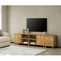 WAMPAT 2-in-1 TV Stand with Doors and Charging Station, 88" Wooden Entertainment Center Media Console for 100  inch TVs, Oak Brown