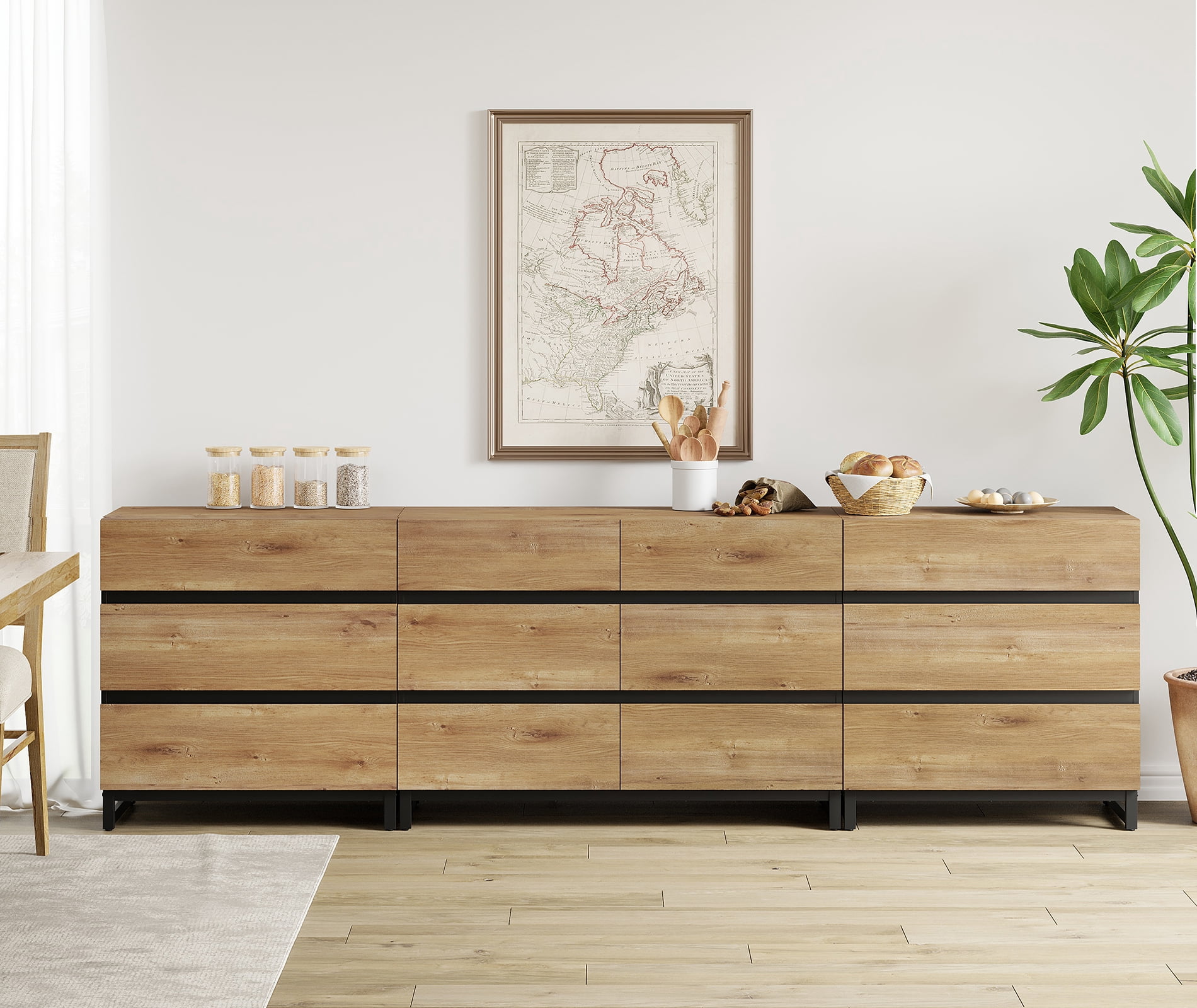 WAMPAT 3 in 1 Dresser for Bedroom, Closet Organizers and Storage with 12 Drawers, Chest of Drawers with Metal Base, Modern Wood Dresser for Bedroom, Light Oak