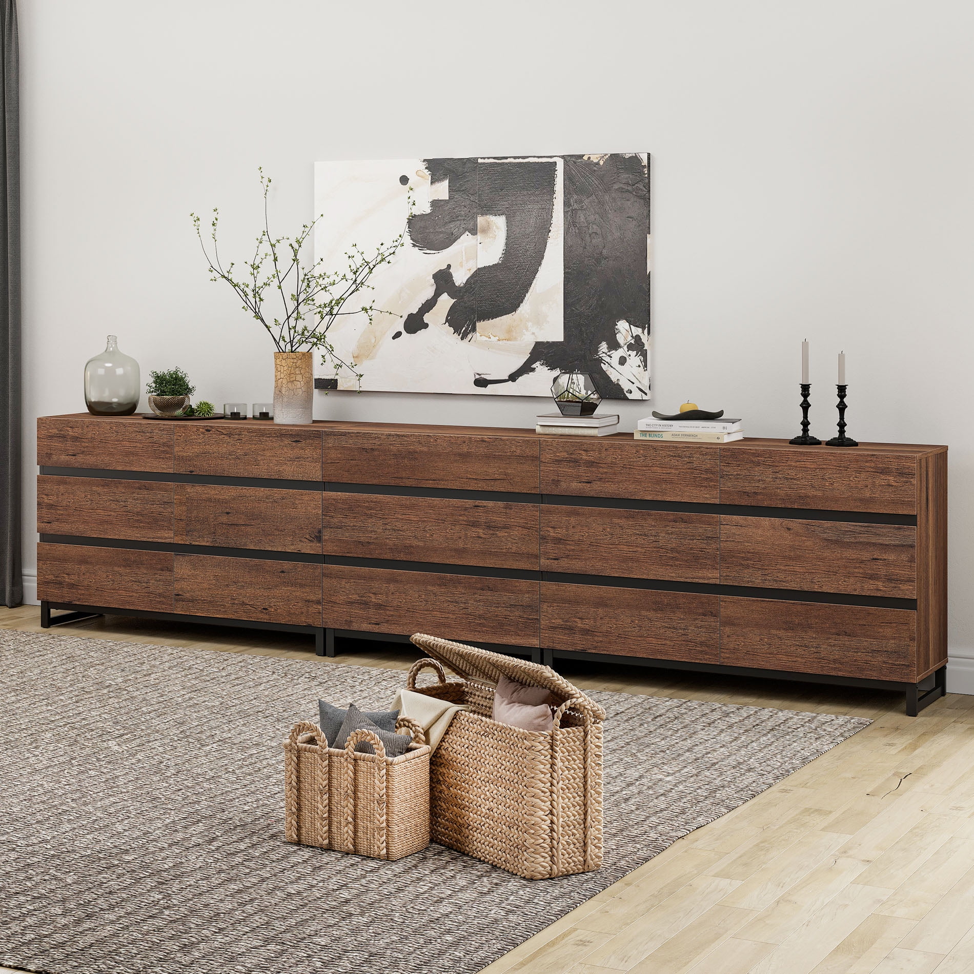 WAMPAT 3 in 1 Dresser for Bedroom, Closet Organizers and Storage with 15 Drawers, Chest of Drawers with Metal Base, Modern Wood Dresser for Bedroom, Light Oak