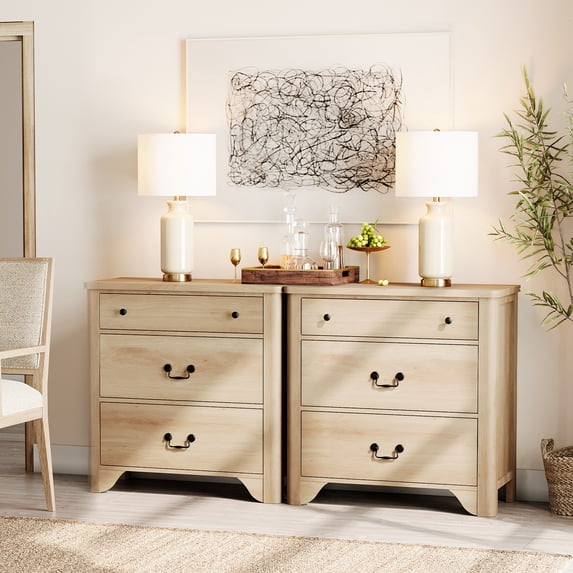 WAMPAT 3 Drawer Dresser Set of 2 for Bedroom,Oak Dresser Closet Dressers Chest of Drawers for Living Room, Entryway and Hallway