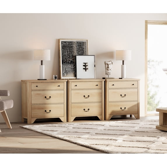 WAMPAT 3 Drawer Dresser Set of 3 for Bedroom,Oak Dresser Closet Dressers Chest of Drawers for Living Room, Entryway and Hallway