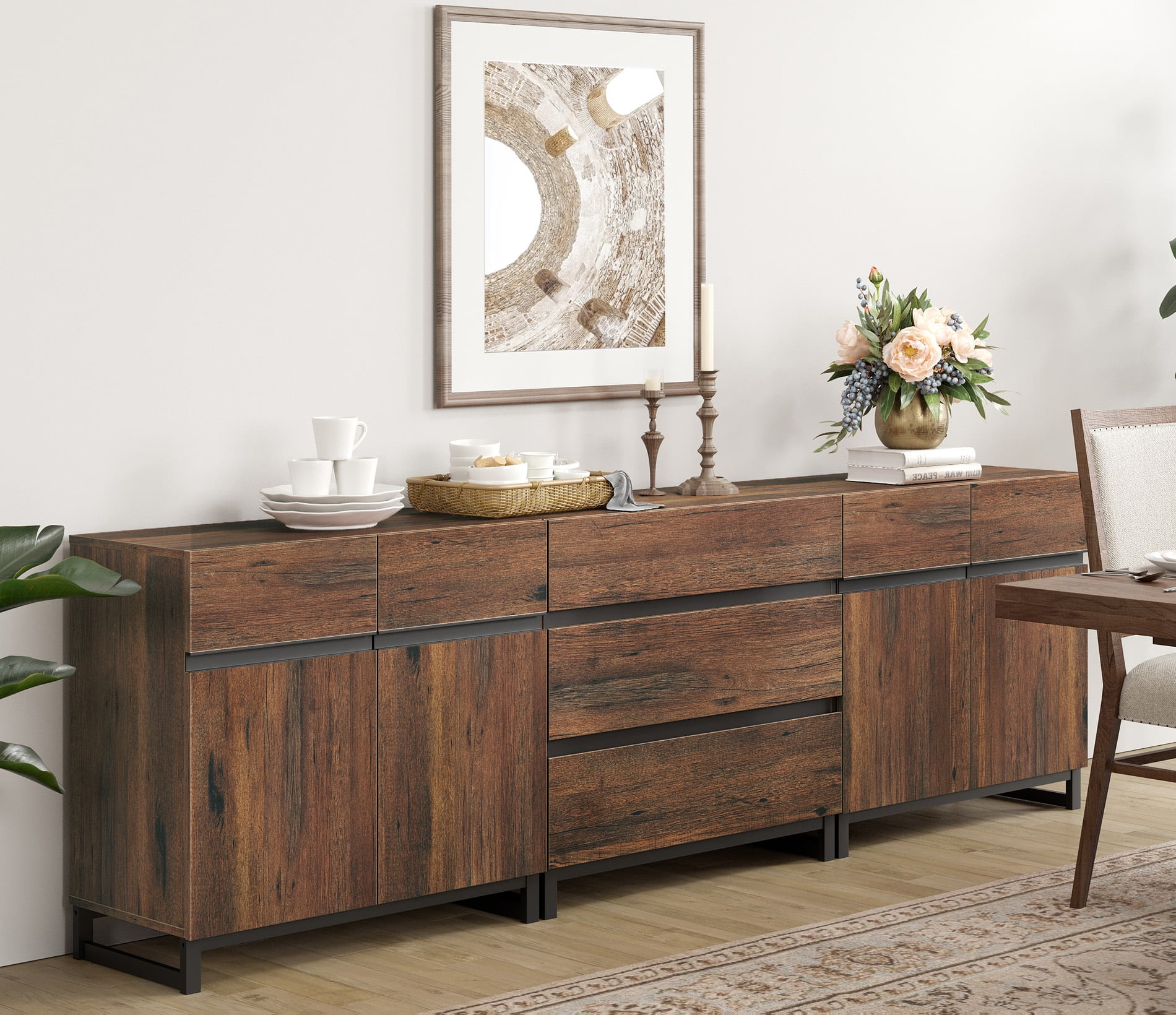 WAMPAT 3-In-1 Modern Sideboard Buffet Cabinet With 3 Drawers And Adjustable Shelves, Coffee Bar And Storage Cabinet For Living Room And Kitchen