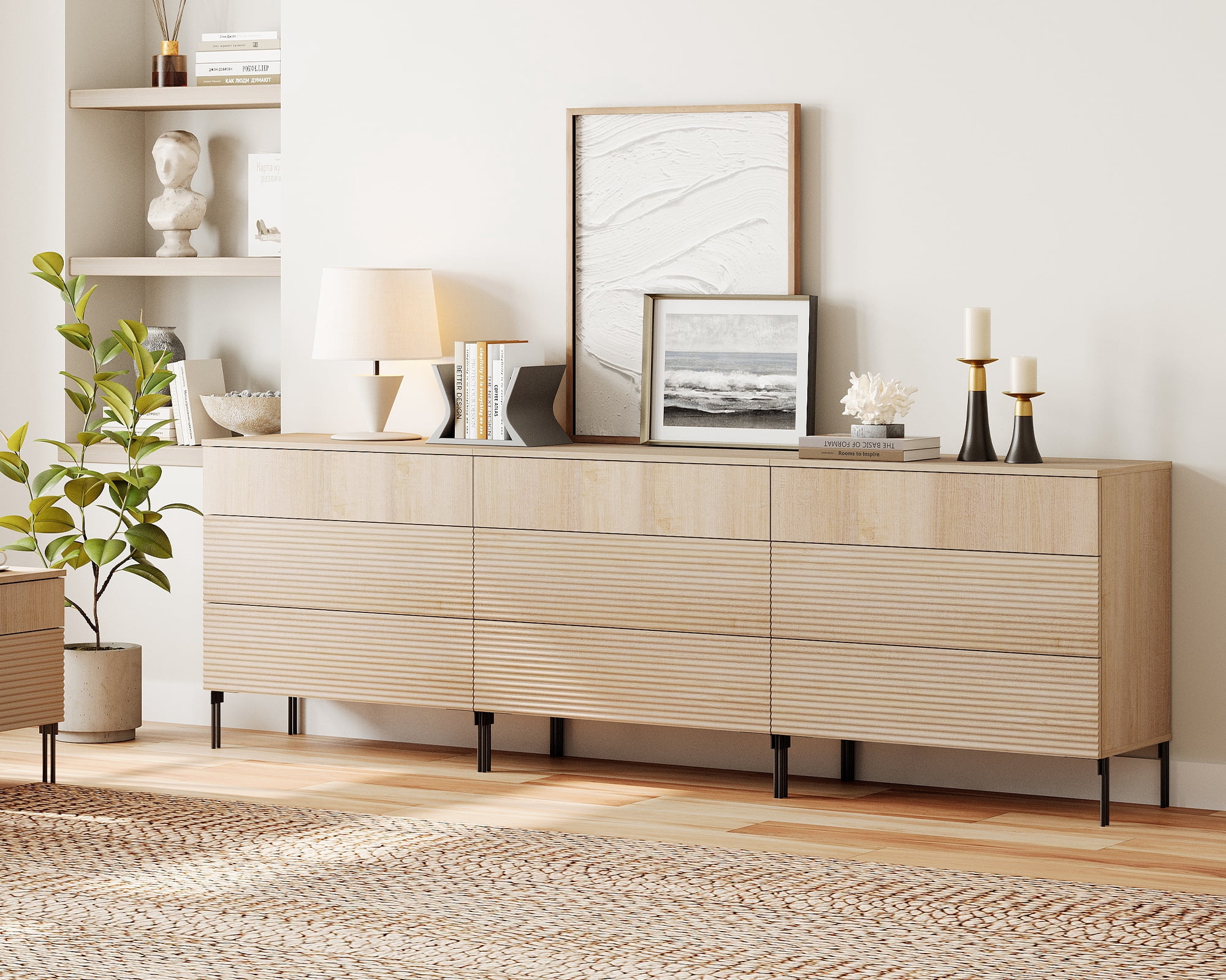 WAMPAT 3 Piece 3 Drawer Dresser Set for Bedroom, Modern Fluted Wood Storage Cabinets with Push-to-Open Drawers, Organizer Chests for Bedroom