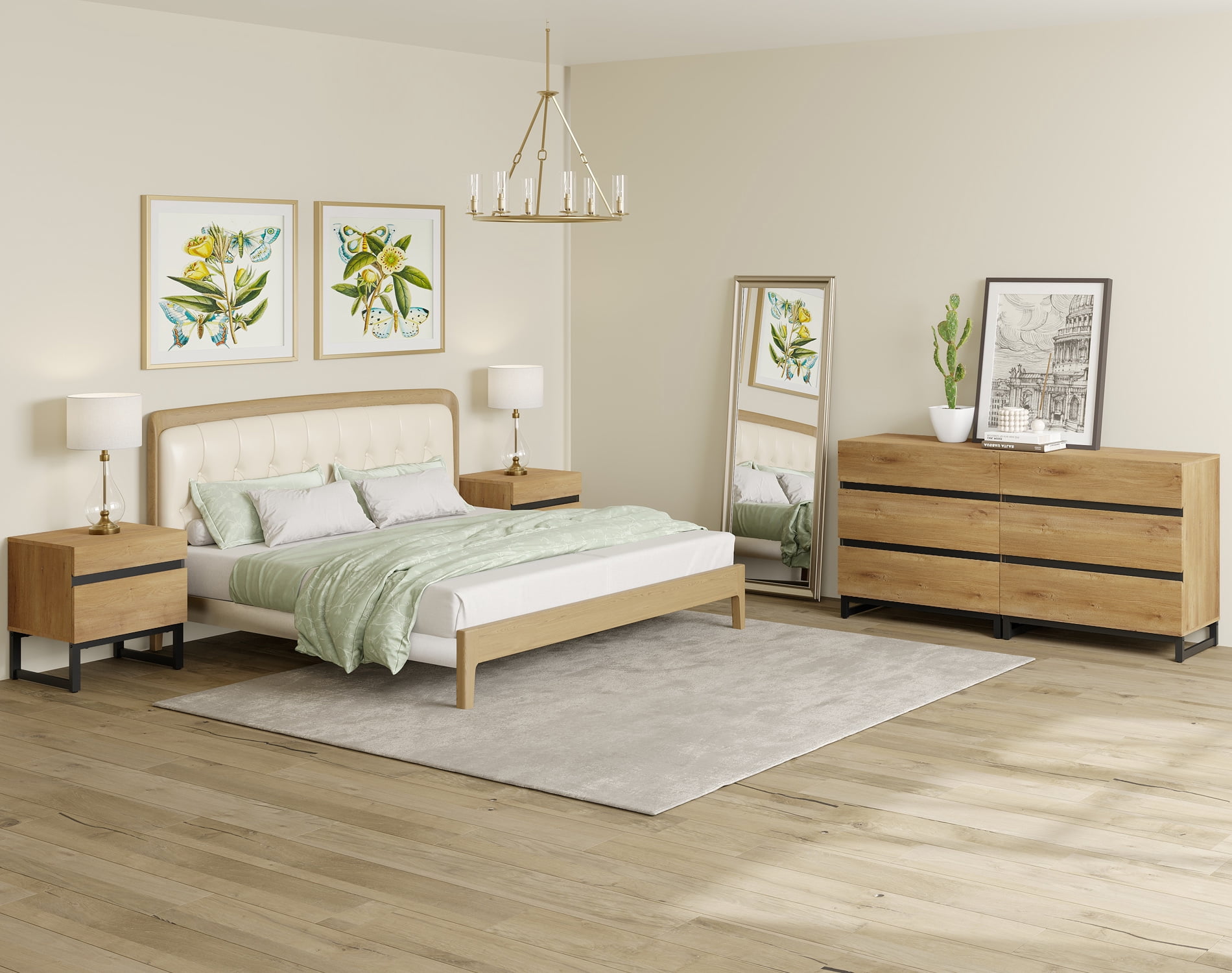 WAMPAT 3 Piece Bedroom Furniture Sets, 63 Inch Dresser and Chest with 6 Drawers,2 Nightstands with 2 Drawers Side Table for Bedroom,Oak