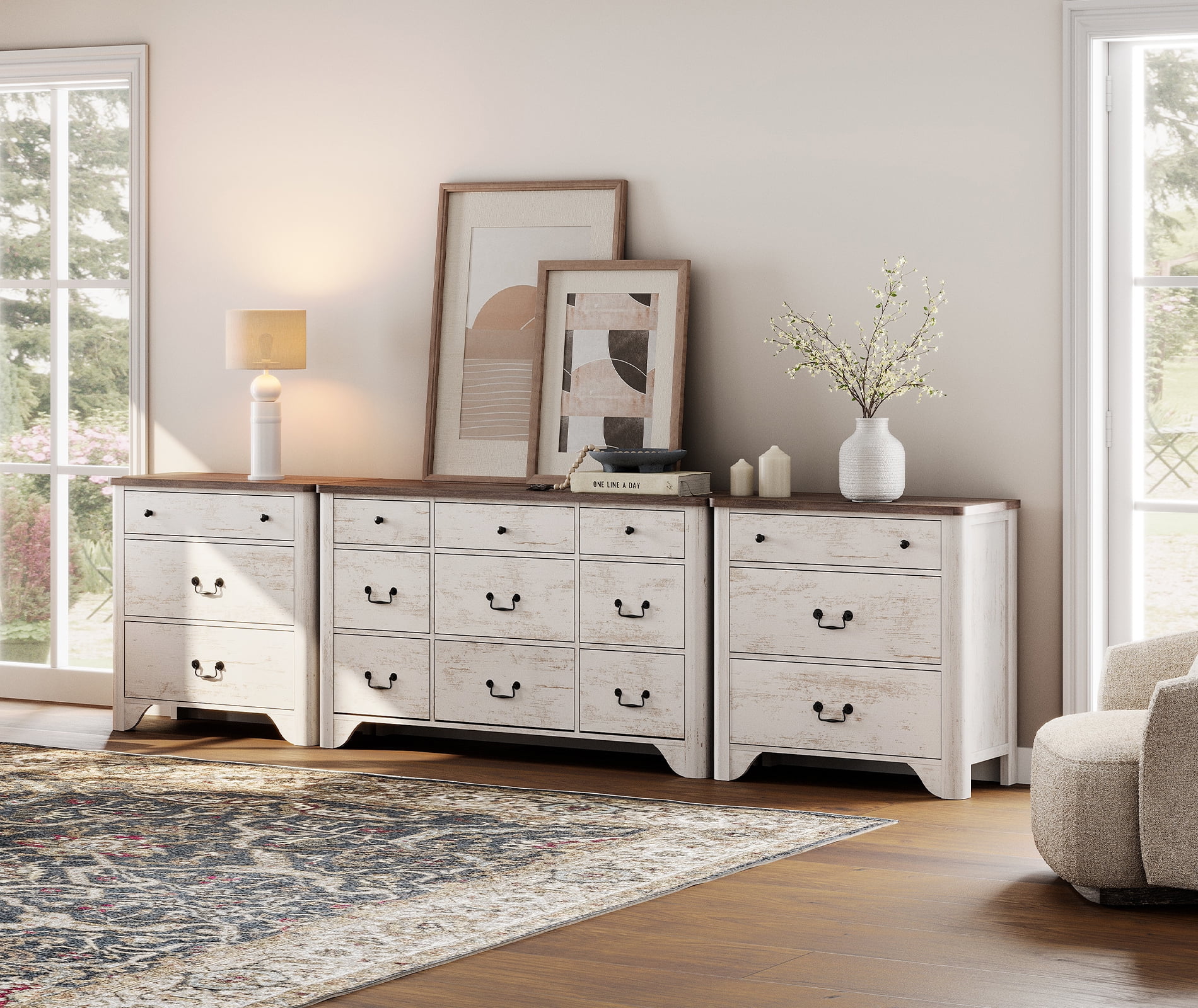 WAMPAT 3 Piece Bedroom Set Farmhouse Style Dressers