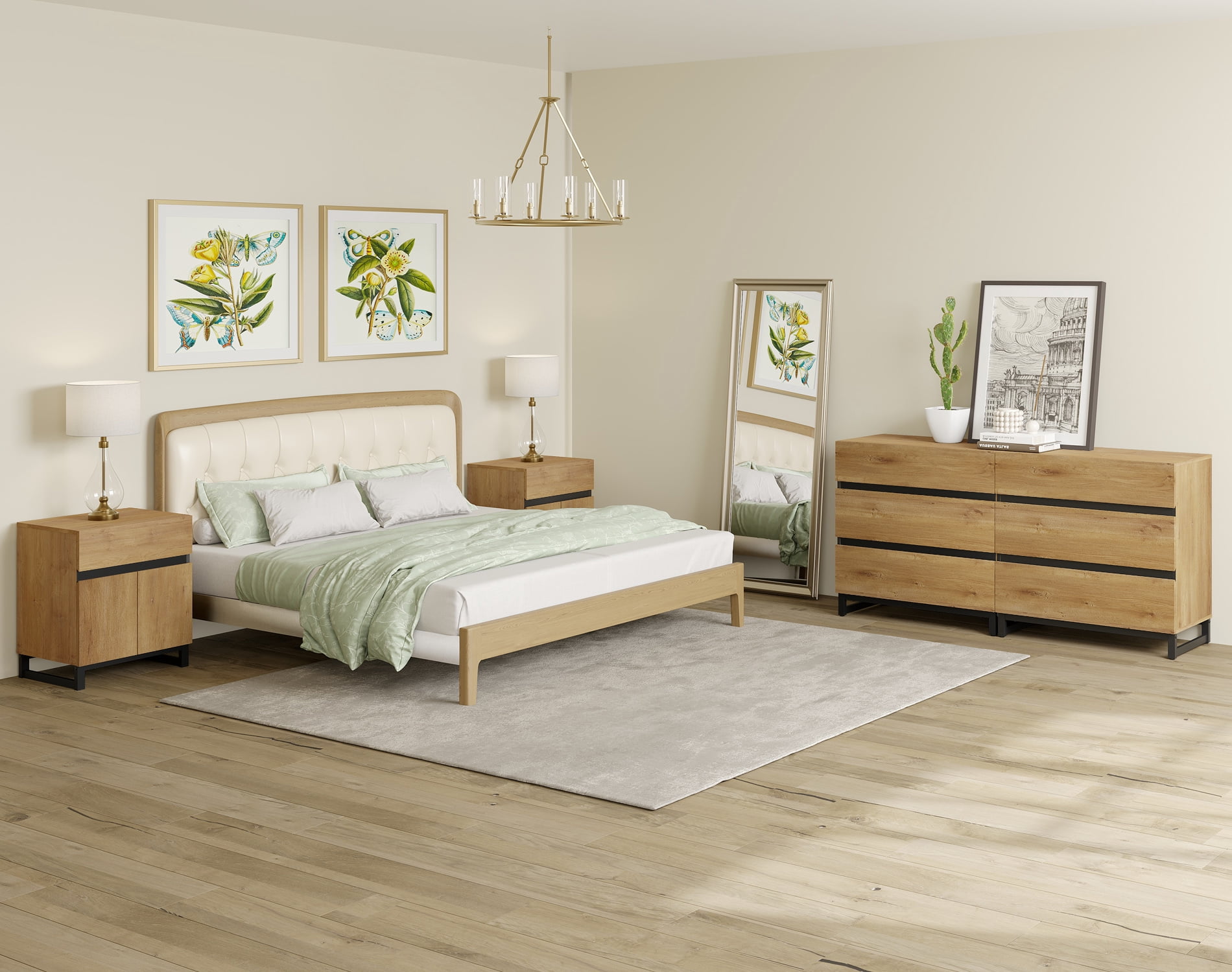WAMPAT 3-Piece Dresser & Nightstand Set, 63 Inch 6-Drawer Dresser & 2 Nightstands with Drawer & Cabinet, Bedroom Furniture Collection