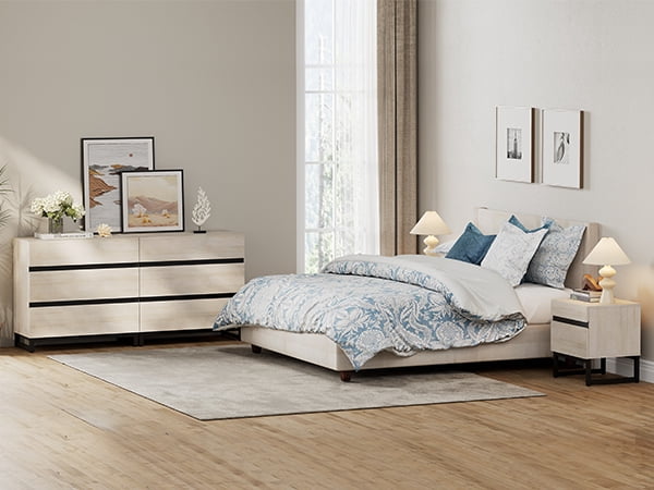 WAMPAT 3 Piece Dresser and Nightstand Sets, 63 Inches Dresser &Chest with 6 Drawers, 2 Nightstand with 2 Drawers Side Table for Bedroom, Bedroom Furniture Set,Light Oak