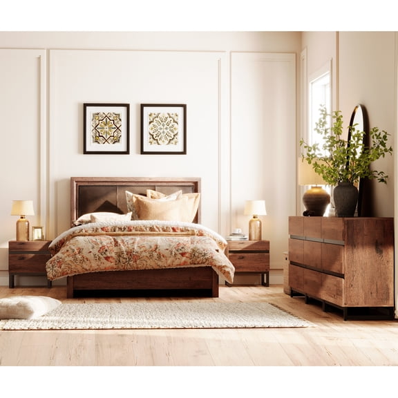 WAMPAT 3 Piece Dresser and Nightstand Sets, 94.5 Inches Dresser &Chest with 6 Drawers, 2 Nightstand with 2 Drawers, Side Table for Bedroom, Bedroom Furniture Set, Brown