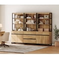 thumbnail image 1 of WAMPAT 3-Piece Modern 72" Tall Library Bookcase with 3 Drawers & Open Shelving,Freestanding Wood Bookshelf with Storage Cabinet & Adjustable Shelves for Home Office & Living Room, Oak, 1 of 12
