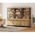 thumbnail image 1 of WAMPAT 3-Piece Modern 72" Tall Library Bookcases with Metal Base & Adjustable Shelves, Wood Bookshelves with Storage Cabinet & Open Shelves for Home Office & Living Room, Oak, 1 of 9