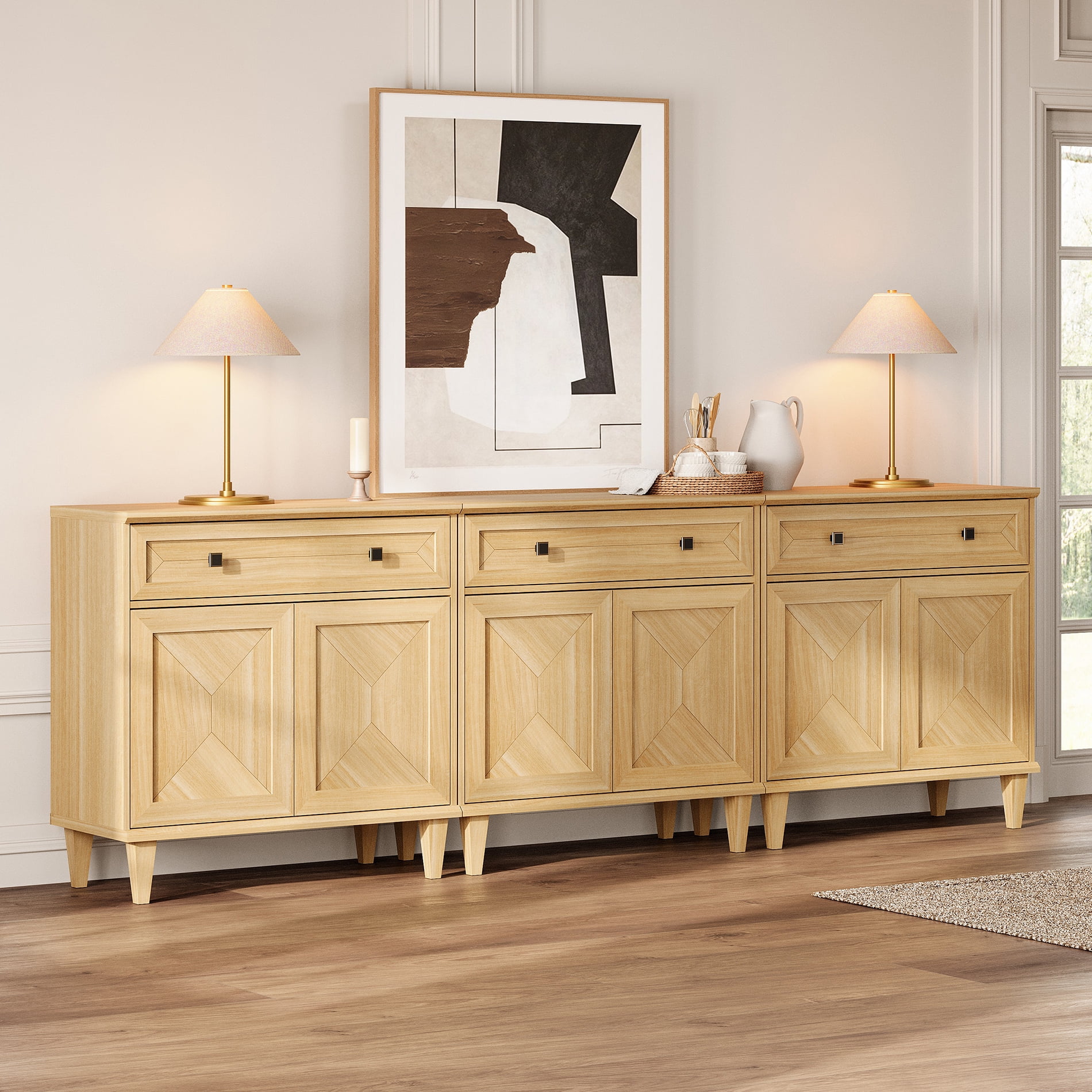 WAMPAT 3-in-1 Handmade Patchwork Buffet Cabinets,Oak