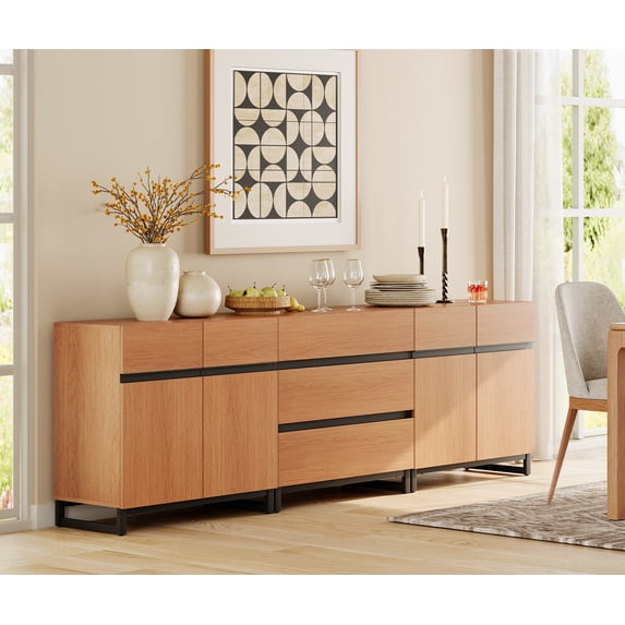WAMPAT 3 in 1 Modern Sideboard with Adjustable Shelves and 3 Drawers, Coffee Bar Cabinet for Living Room, Kitchen, Mocha