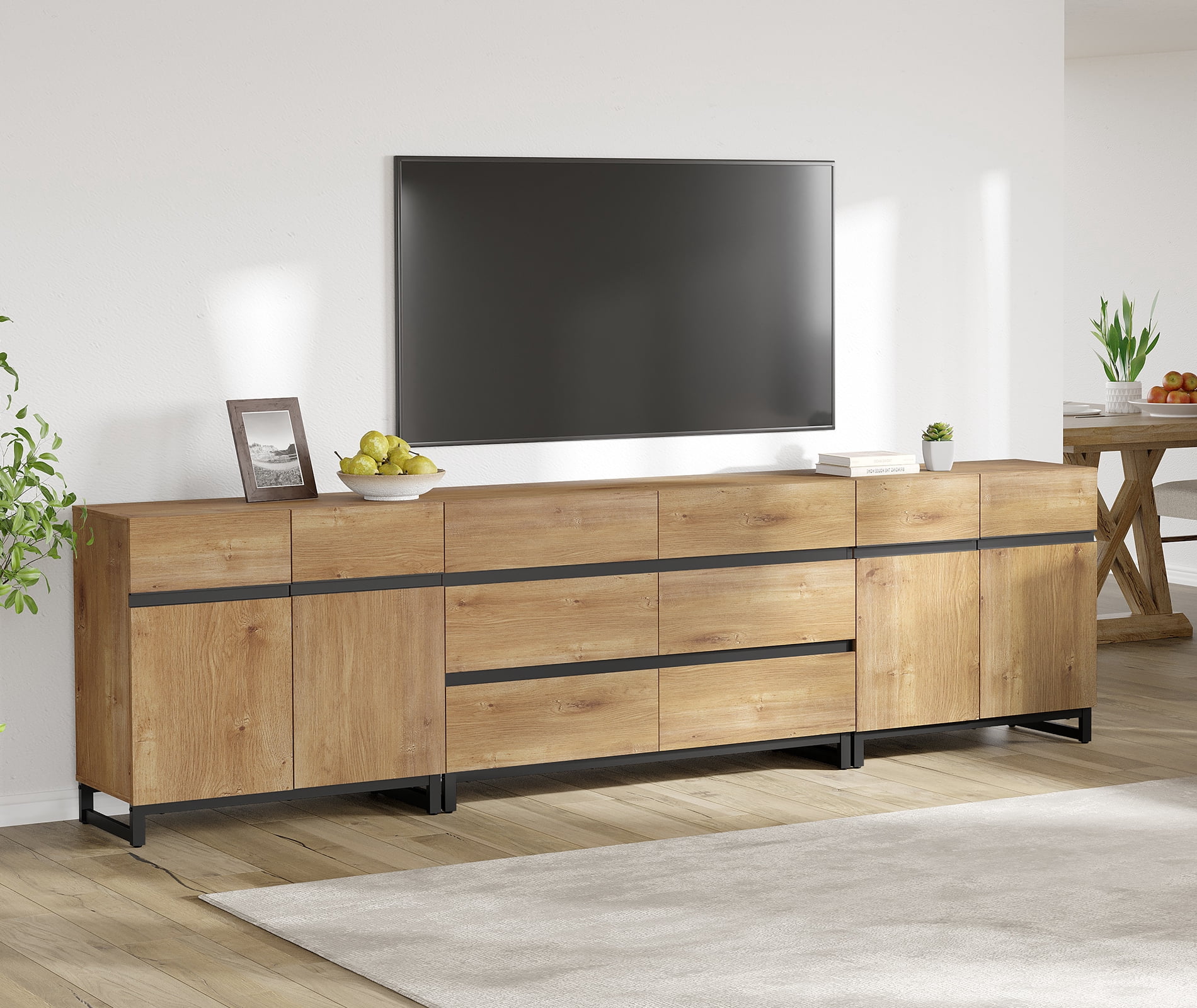 WAMPAT 3-in-1 Modern TV Stand for TVs up to 120 Inch，6 Drawers, Doors & Adjustable Shelf Media Console，Brown Entertainment Center for Living Room & Bedroom