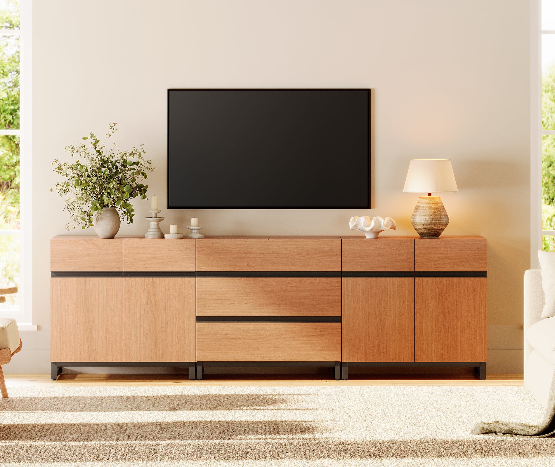 WAMPAT 3-in-1 Modern TV Stand for TVs up to 100 Inch，3 Drawers & Adjustable Shelves Media Console， Entertainment Center for Living Room & Bedroom