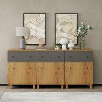 WAMPAT 3-in-1 Wood Dresser with 3 Drawers and 3 Cabinets for Bedroom, Modern Chest of Drawers, 71" Wide, Oak Brown&Dark Gray