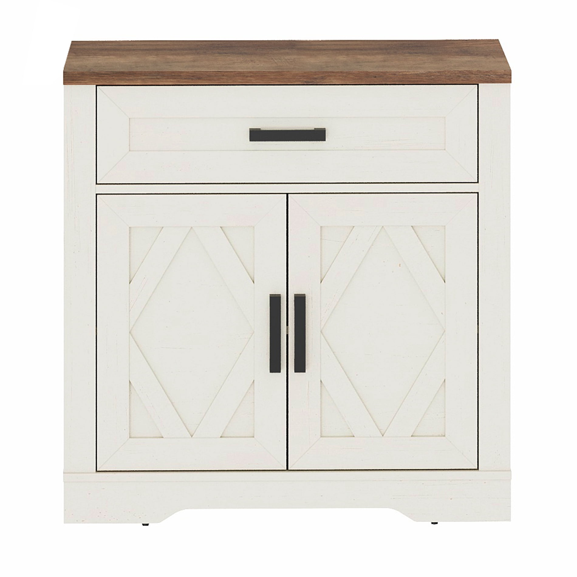 WAMPAT 31.5"W Farmhouse Buffet Sideboard with Barn Doors, Drawer & Storage, White